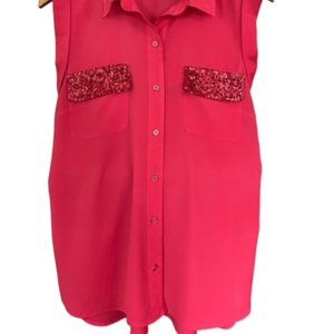 Candie's Womens Red Sleeveless Blouse with Sequin Detail Size Large